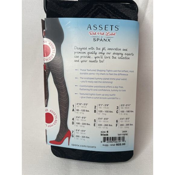 Assets Red Hot Label By Spanx Tights Size 4/D Textured Lace Zig Zag Black New - Picture 2 of 3